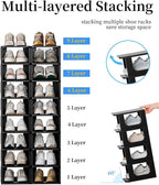 HAIXIN Shoe Organizer Rack for Small Spaces 5 Tier Plastic Vertical Narrow Shelves for Closet Black Shoe Holder, Stand for En