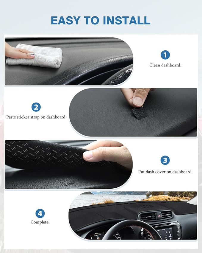 FIILINES Dash Cover for 2014-2019 Kia Soul, Dashboard Mat Accessories Dash Cover Sunshade Nonslip Mesh Protector No Glare Bla