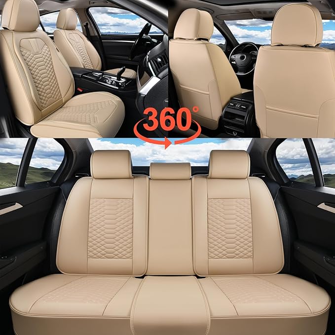 Coverado Car Seat Covers Full Set, Waterproof Nappa Leather Seat Covers for Cars, Universal 5 Seats Car Seat Covers, Front an