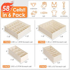Criusia 6 Pack Sock Underwear Drawer Organizer Dividers, 58 Cell Foldable Fabric Dresser Closet Organizers and Storage Bins f