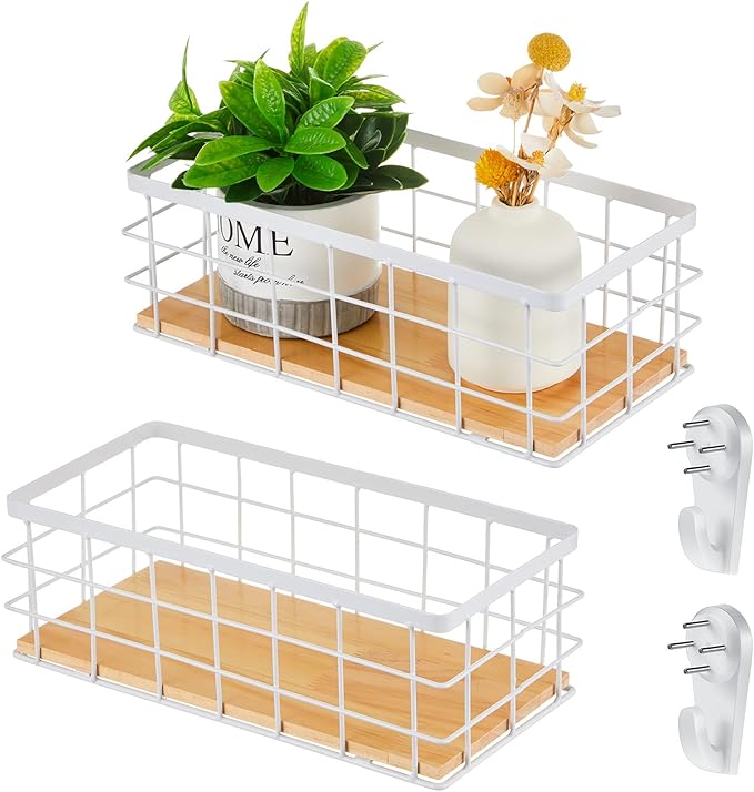 Funrous 2 Pcs Metal Small Wire Basket Wall Hanging Wire Basket Hang Small Bathroom Kitchen Storage Organizer Toilet Paper Mes