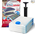 5 Pack Large Vacuum Storage Bags for Comforters, Blankets & Clothes – Vacuum Sealed Compression Bags with Hand Pump – Space S