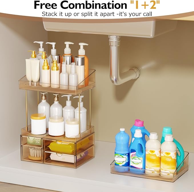 SNSLXH 4 Drawers Makeup Organizer - 4 Tier Makeup Storage, Cosmetics Organiser, Ideal for Cosmetic, 4 Dividers with Drawers f