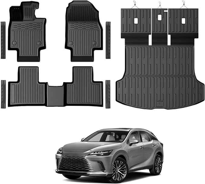 Floor Mats for Lexus RX350/RX350H/RX500h 2023-2026, All Weather Floor Mats Trunk Cargo Liner with Backrest Protectors and Door Sill Guards Accessories, Full Coverage Set (Not fit RX450h & PHEV)