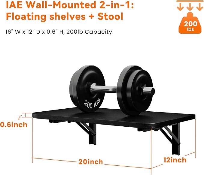 Foldable Floating Wall Shelves 20 inch, Bathroom Shelves Wall Mounted,12" Deep Wood Floating Kitchen shelves,Easy to Install 