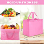Boao 48 Pack Reusable Grocery Bags 13''L x 9.4''W x 15''H Large Foldable Shopping Tote Bag Non Woven with Handle and Button