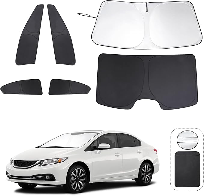 TINGLU Window Shades for Honda Civic 2012 2013 2014 2015 6PCS Accessories Car Side Full Windows Windshield Sun Shade Sun UV Rays & Privacy Protection for Camping,Napping,and Relaxing