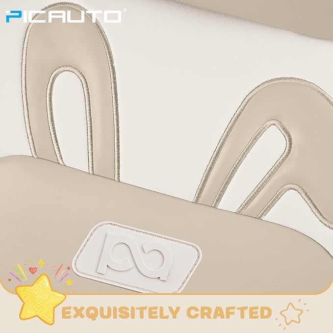 PIC AUTO Car Seat Covers, Cute Rabbit Premium Beige Leather Seat Covers, Universal Fit Front Seat Covers for Cars, Trucks, SU