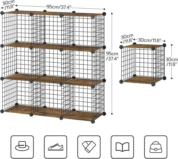 HOOBRO Wire Cube Storage Organizer, 9-Cube Shelves, Modular Shelves with Metal Grid, DIY Closet Cabinet for Living Room, Bedr