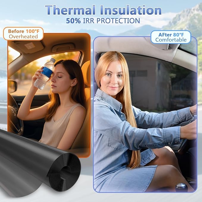 15% VLT Ceramic Car Window Tint Film - (20in * 20ft) Window Privacy Film, 99% Blocks UV & 95% IR Ray, Glare Reduction Blackout Window Film Auto Car Windshield Sun Shade Roll