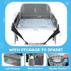 MENZOKE Kids Travel Tray for Boys or Girls, Travel Tray for Kids Car Seat with Tablet Holder, Dry Erase Board & Cooler Cup Ho
