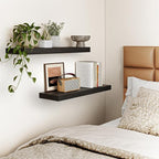 Fixwal Black Floating Shelves for Wall, 22" Long Wall Mounted Rustic Wood Shelves for Living Room, Bedroom, Bathroom and Kitc