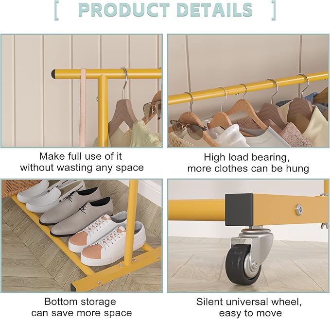 Sywhitta Double Rod Clothing Garment Rack, Rolling Clothes Organizer on Wheels for Hanging Clothes, Easy to Assemble, Adjusta