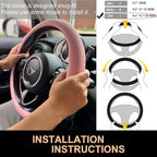 PINCTROT Large Size Nappa Leather Steering Wheel Cover, Slim Fit No Bulk Design, One Piece Leather with Breathable Perforatio