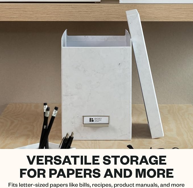 Bigso John Fiberboard Label Frame Desktop File Storage Box - Document Organizer for Important Paperwork - Durable Hanging Fil