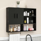 Medicine Cabinet, Wooden Bathroom Wall Cabinet with 2 Doors, Adjustable Shelves & Towel Bar, Over Toilet Storage Cabinet Wall