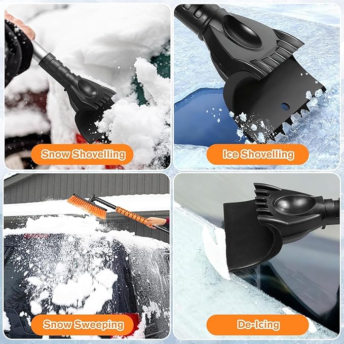 Telescopic Snow Brush Ice Scraper Combo, 2-in-1 Adjustable Length 26-36in & 360° Pivoting Head for Car Truck SUV, Christmas Auto Gifts