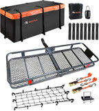 Hitch Mount Cargo Carrier Basket 60"*20"*6"+Waterproof Bag 16 Cubic Feet(58"*19"*24"),and Cargo Net with Attachment Hooks,Ratchet Straps,Hitch Stabilizer.500 Lbs Capacity,foldable,fit 2" Receiver
