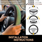 PINCTROT Large Size Bling Comfy Steering Wheel Cover with Jumbo Crystal Rhinestones, Anti-Slip Diamond Leather, 15.5-15.75 Inch (Vivid Green)