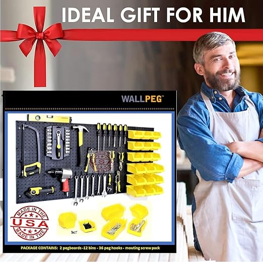 WallPeg Pegboard Kit - 4 Each 24"x16" Peg Board Panels - Made in USA - Mounted Size is 64" x 24" Pegboards Wall Organizer for