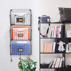 X-cosrack 3-Tier Hanging Wall Files Rack with Door Hooks and 6pcs S Shape Hooks, Over the Door File Organizer &Mounts on Wall