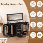 Miratino Jewelry Box for Women Girls, Wooden Jewelry Organizer Box with Mirror, 5 Layer Jewelry Storage Case Display for Neck