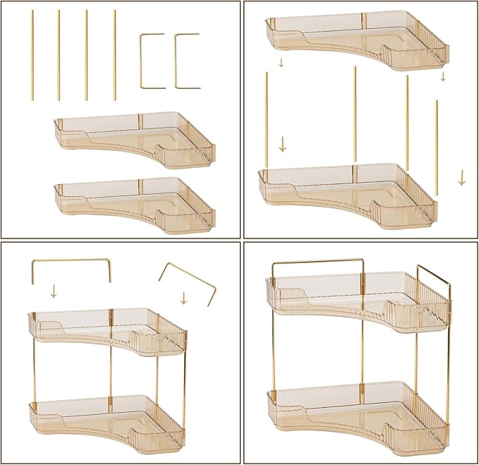 shuang qing 2-Tier Corner Bathroom Counter Organizer – Classic Storage Shelf for Makeup, Perfume & Toiletries, Space-Saving C