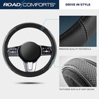 Road Comforts Car Steering Wheel Cover - Microfiber Leather Steering Wheel Wrap Sports 14.5-15 Inch Steering Wheel Cover Non-