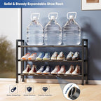 Abiglifty 3-Tier Expandable Shoe Rack,17"-33" Adjustable Shoe Rack for Closet,Metal Shoes Shelves for Front Door Entrance, Ga