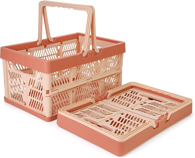 Domiella 2-Pack Foldable Storage Baskets, Collapsible PP Crates with Handles - 20L Capacity, Strong and Portable for Home Org