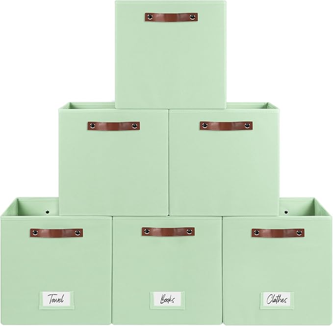 FinishingBo 6-Pack Storage Cubes with Handles & Label Holders Basket, Closet Cube Home Organizer Bins(Green, 13 x 13 x 13 inc