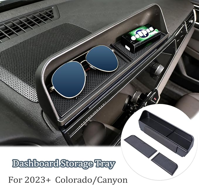 JDMCAR Dashboard Storage Tray Compatible with 2023–2026 Chevy Colorado & GMC Canyon, Behind Screen Dash Organizer Insert, ABS Sunglasses Holder with Non-Slip Liner, Easy Install Interior Accessory