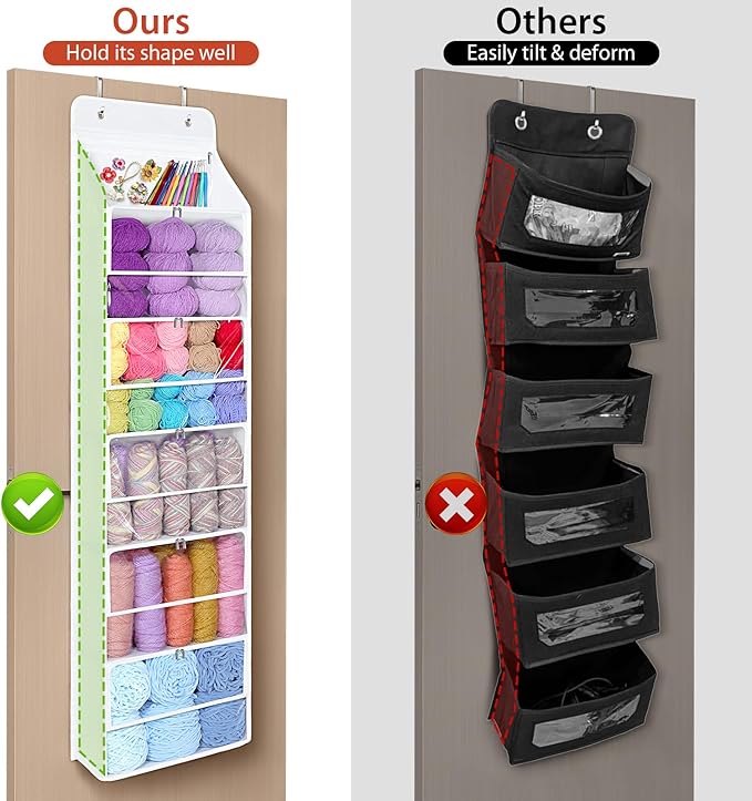 Univivi Hanging Yarn Storage Organizer with 6 Zipper Closure Compartments, Large Capacity Knitting Organizer Storage, Over th