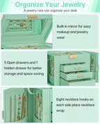 AKOZLIN 4-Tier Jewelry Box Leather Jewelry Storage Organizer with 3 Drawers Lockable for Women Girls Ring Necklace Earring Br