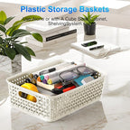 FUCDTEFC White Plastic Basket, 8 Pack Home Organization and Storage Baskets with Handles, Space Saving Woven Organizer Bins P