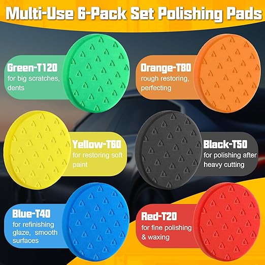 6 Pcs Buffing Polishing Pads, 5.5 Inch Buffing Pads for 5 Inch 125mm Backing Plate Compound Buffing Sponge Pads Cutting Polishing Pad Kit for Car Buffer Polisher Compounding, Polishing & Waxing