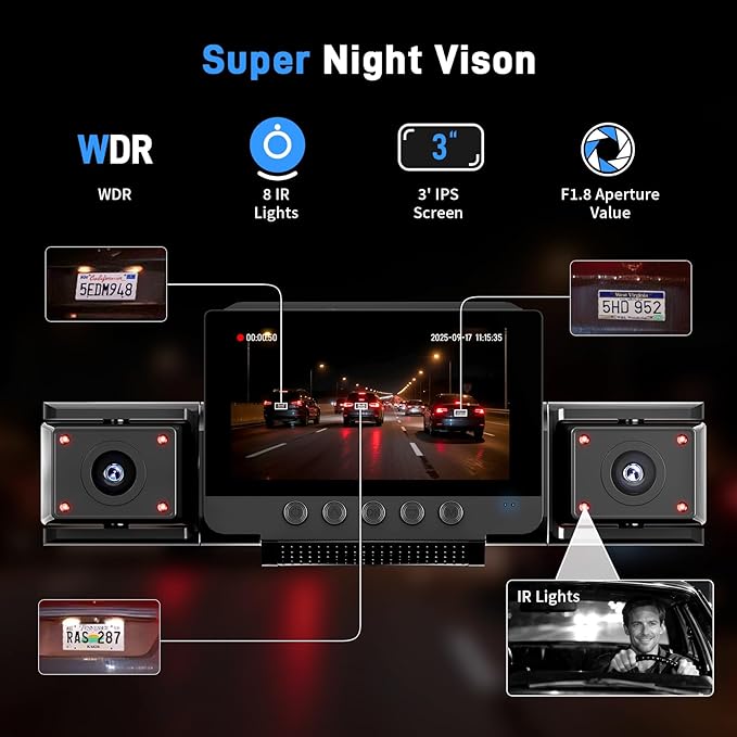 4 Channel Dash Cam 360 View Front Rear Left Right Car Camera,GPS and 5GHz Band WiFi,APP Control,G-Sensor,24H Parking Mode,8PC