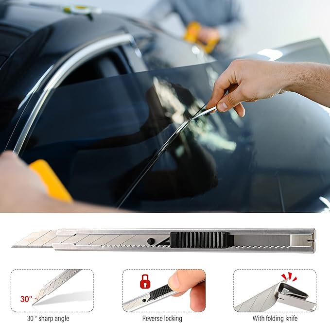 NEWISHTOOL Car Window Tint Tools Speed Loader Gasket Squeegee for Top & Bottom Gap Wrap Film Installation, PPF Squeegee, Long Handle Squeegee, Safety Vinyl Cutter and Film Cutting Knife Tint Tools