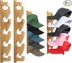 2 Pack Acacia Wood Hat Organizer for Wall – Vertical Baseball Cap Display Rack with 3 Hanging Options, Hat Holder with Adhesi