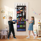 Over the Door Organizer for Toy Guns, Toys Storage Door Hanger with Pockets and Slots for Kids Foam Blasters, Darts, Goggles,