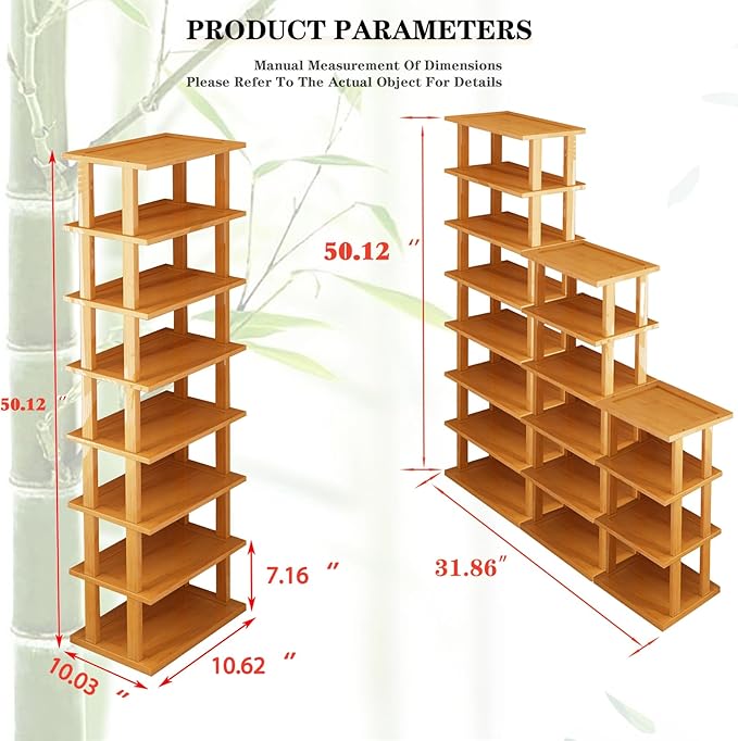 SAN HE Bamboo Shoe Rack 17 Tier- Vertical Shoe Rack for Small Spaces, Tall Narrow Shoe Rack Organizer for Closet Entryway Cor