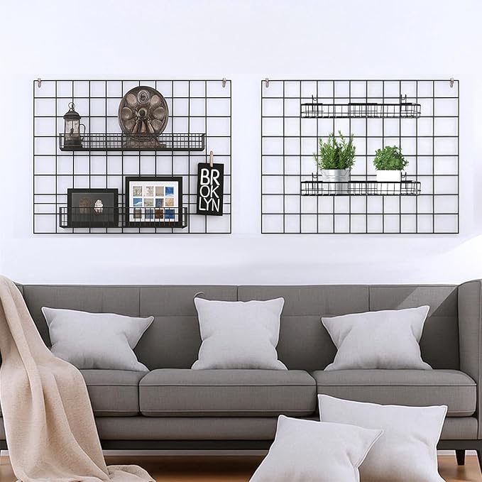 4 Pcs Wire Baskets Wall Grid Panel Hanging Wire Basket Hanging Wall Baskets No Drilling Wall Hanging Baskets Grid Wall Storag