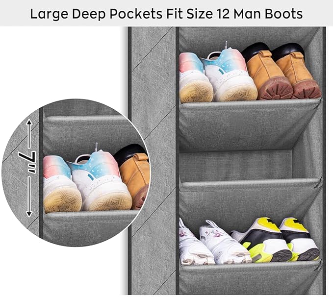 SLEEPING LAMB Shoe Rack for Door with Large Deep Pocket, Over The Door Shoe Organizer for Closet, Dorm and Narrow Hanging Sne