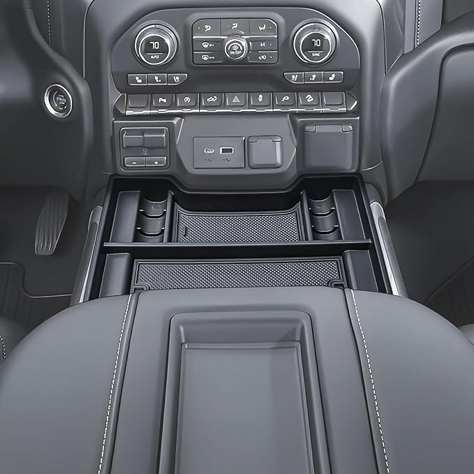 Center Console Organizer Compatible with 2019-2022 Chevy Silverado/GMC Sierra 1500 & 2020-2023 Silverado/Sierra 2500HD 3500HD Accessories Armrest Storage Tray (Full Console w/Bucket Seats Only)