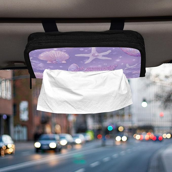 Car Tissue Holder Car Visor Organizer Tissue Box Holder for Car Sun Visor Organizer with Car Vehicle Accessories Essentials Interior for Women Men Purple 67 Mermaid Seashell Starfish