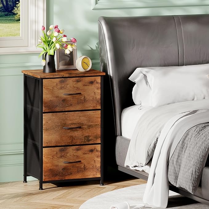 Somdot Dresser for Bedroom with 3 Drawers, Storage Organizer Chest of Drawers with Removable Fabric Bins for Closet Bedside L