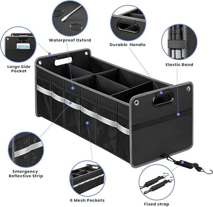 Car Trunk Organizer, Car Storage Organizer, Collapsible Multi Compartment for Car, Suv, Sedan, Truck, 100L, Extra Larger