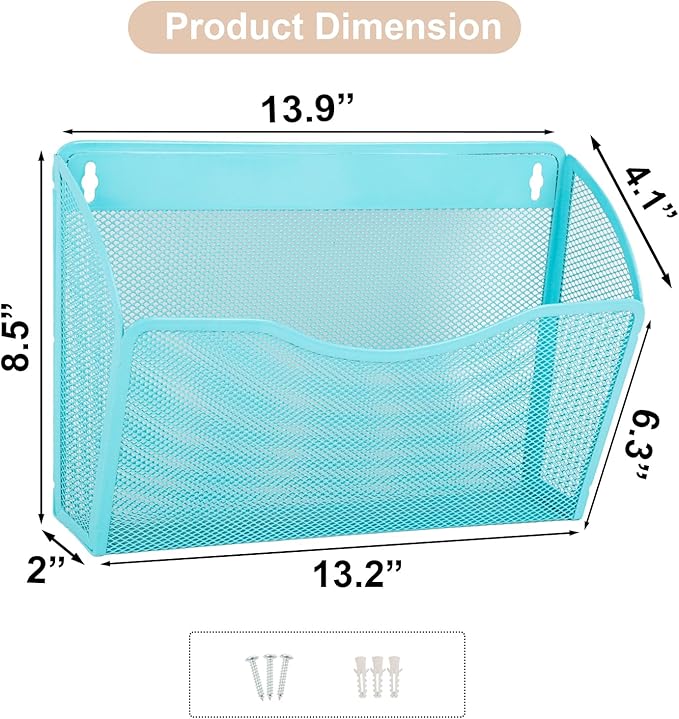 EASEPRES 3 Single Pocket Mesh Hanging File Organizer, Vertical Wall Mounted Magazine File Holder, Mount Basket Mail Paper Doc