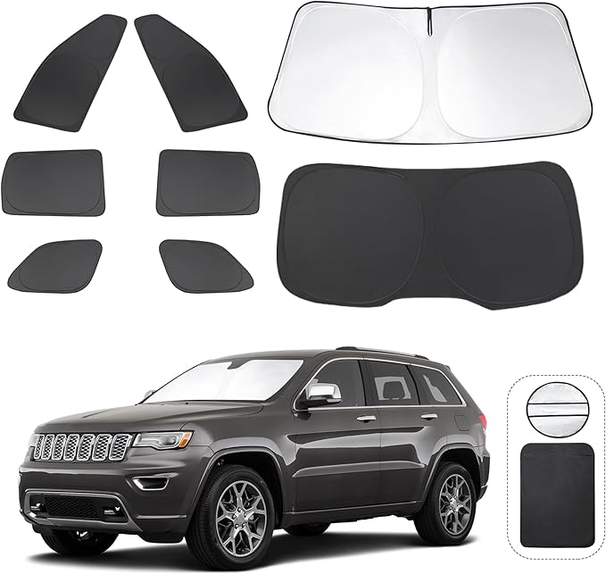 TINGLU Window Shades for Jeep Grand Cherokee 2011-2021(NOT for Grand Cherokee L) 8PCS Accessories Car Side Full Windows Rear Triangular Windshield Sun Shade Sun UV Rays Privacy Protection for Camping