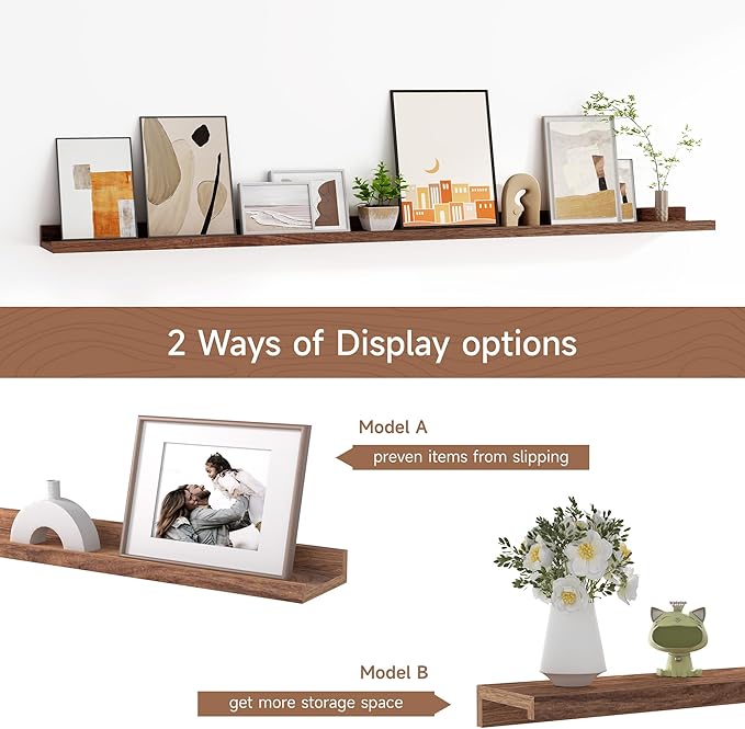 Floating Picture Ledge Shelves for Wall Set of 2, 55 Inches Picture Shelf with Ledge, Nursery Book Shelf for Toys Storage Kid